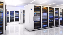 Facility with rows of white data centers