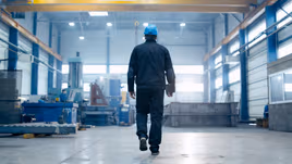 Manufacturing employee walking through a facility