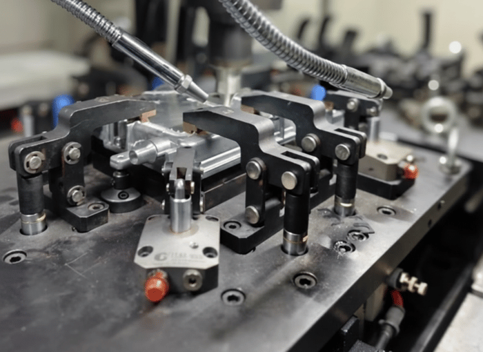 Close up of friction stir welding machine