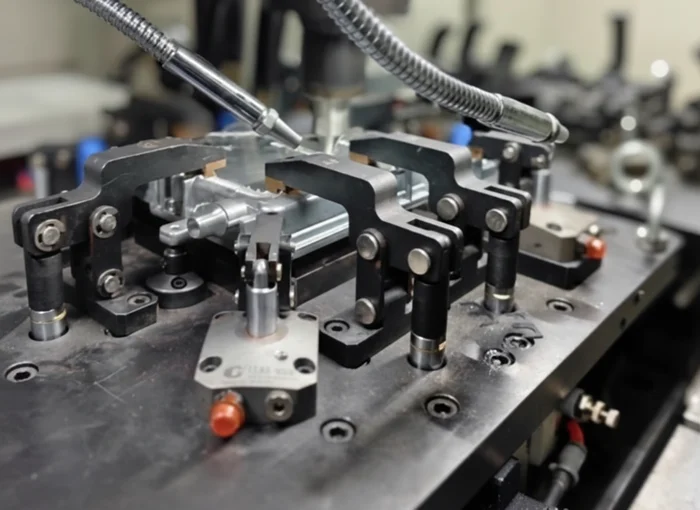 Close up of friction stir welding machine