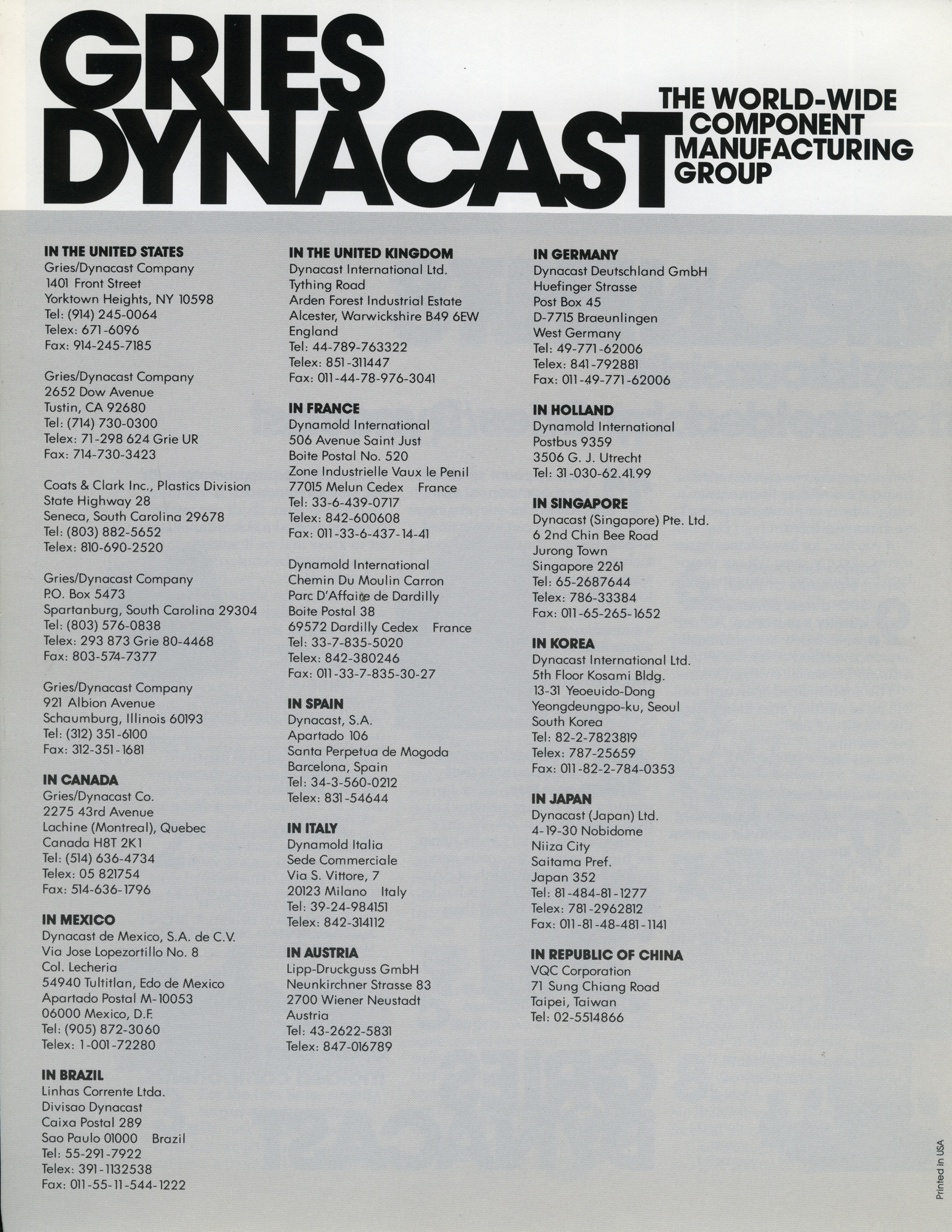 Dynacast's announcement for all locations selling under Dynacast name